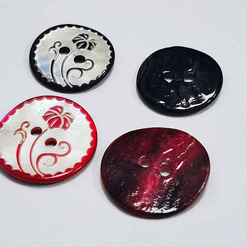 Round 2-Hole Mother of Pearl Shell Buttons Red/Black Floral 100 Pack