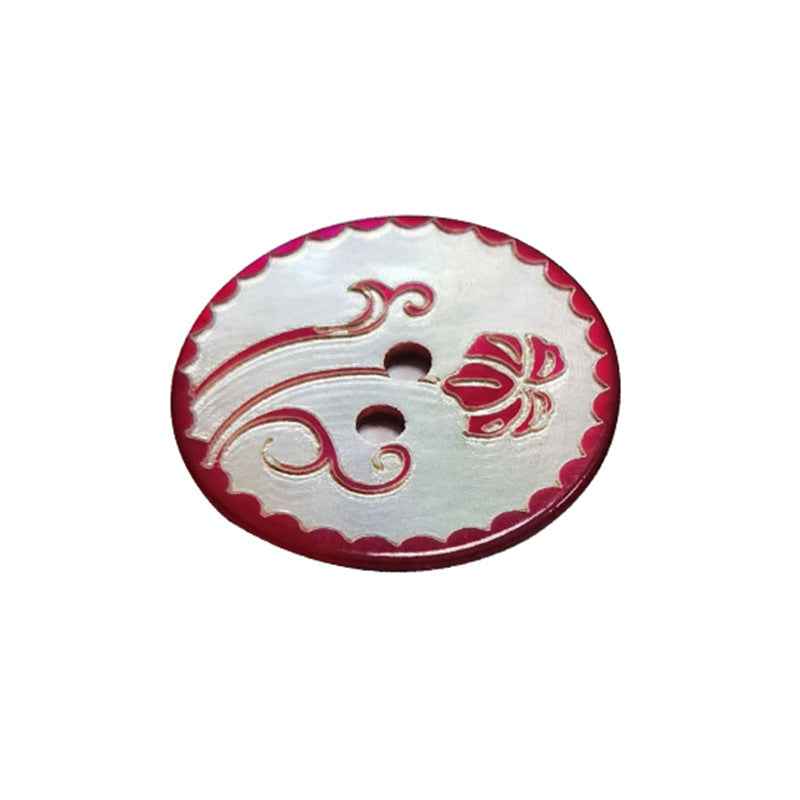 Round 2-Hole Mother of Pearl Shell Buttons Red/Black Floral 100 Pack