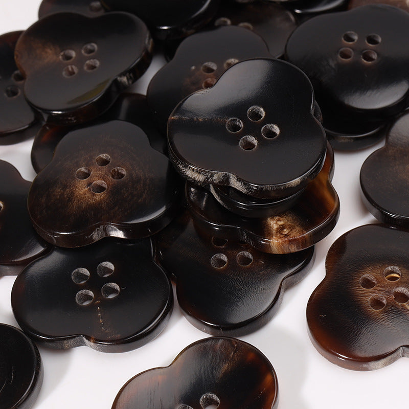 Bottoni da cappotto a forma di fiore color caffè con 4 fori da 23 mm