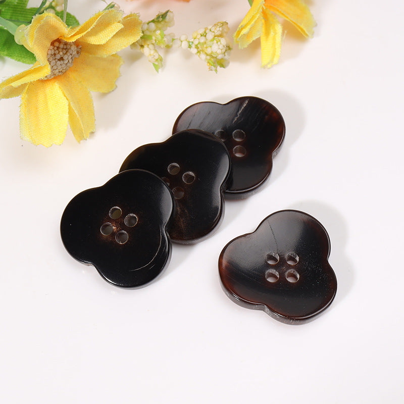 Bottoni da cappotto a forma di fiore color caffè con 4 fori da 23 mm