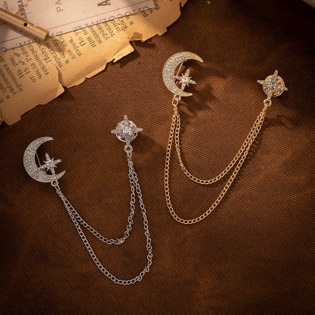 Creative Moon Chain Brooch - Gold and Silver 2-Piece Set - Lots of Buttons