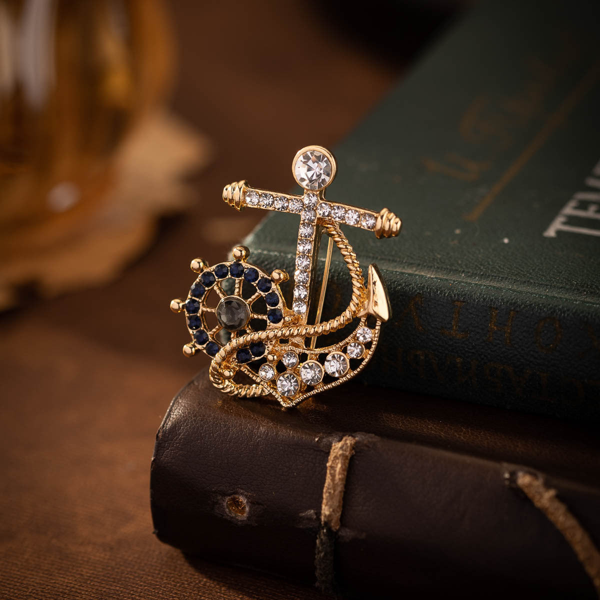 Navy Full Diamond Ship's Helm Anchor Pin Brooch 2 Pack - Lots of Buttons