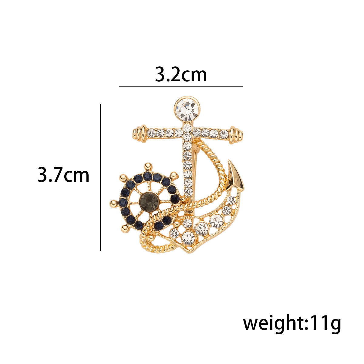 Navy Full Diamond Ship's Helm Anchor Pin Brooch 2 Pack - Lots of Buttons