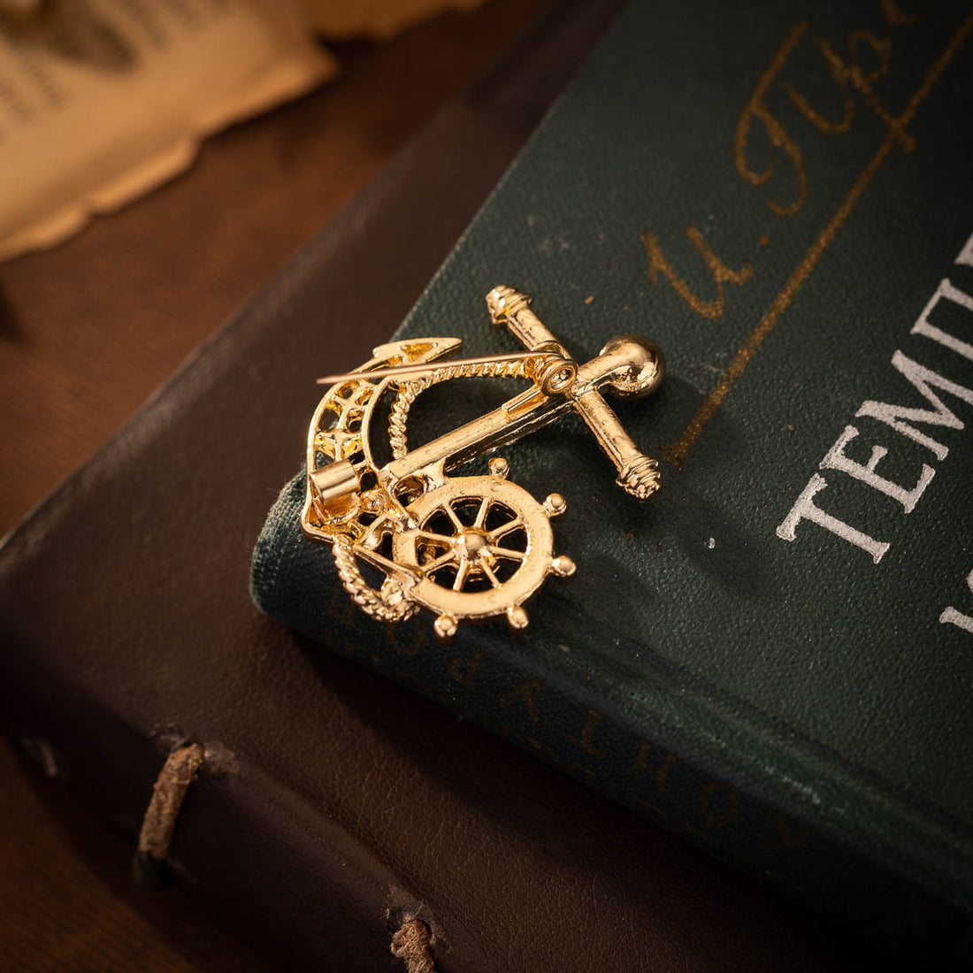 Navy Full Diamond Ship's Helm Anchor Pin Brooch 2 Pack - Lots of Buttons