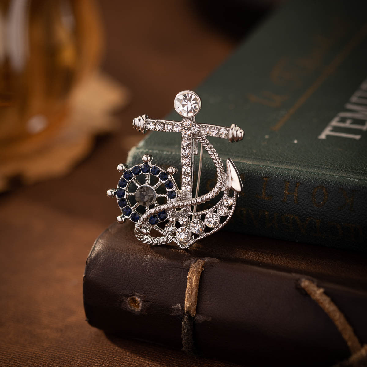 Navy Full Diamond Ship's Helm Anchor Pin Brooch 2 Pack - Lots of Buttons