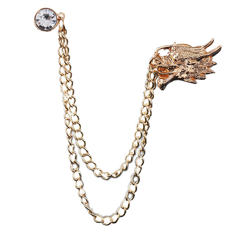 Dragon Head Rhinestone Chain Collar Brooch Lapel Pin 5pcs - Lots of Buttons