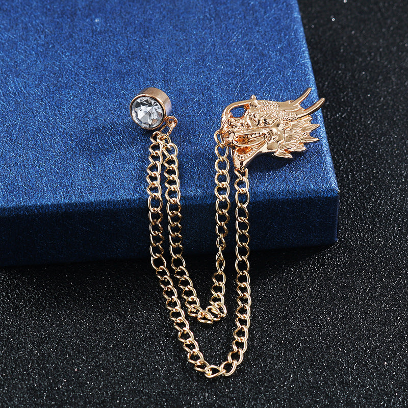 Dragon Head Rhinestone Chain Collar Brooch Lapel Pin 5pcs - Lots of Buttons