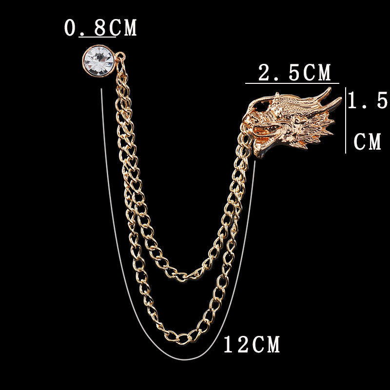 Dragon Head Rhinestone Chain Collar Brooch Lapel Pin 5pcs - Lots of Buttons