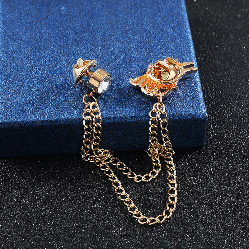 Dragon Head Rhinestone Chain Collar Brooch Lapel Pin 5pcs - Lots of Buttons