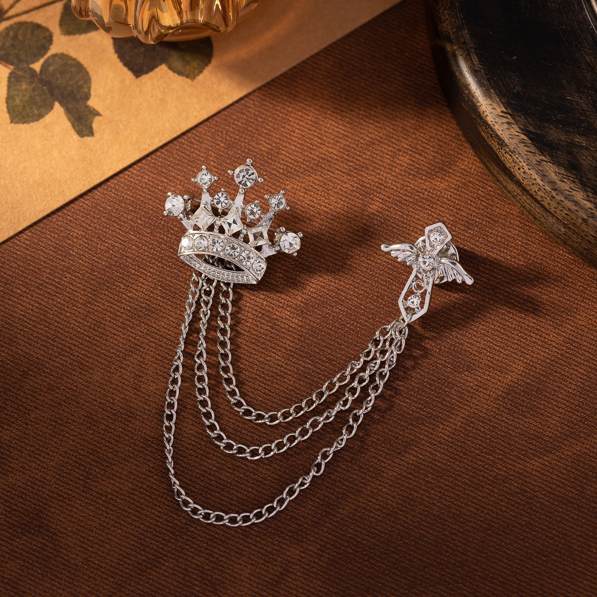 Men's Crown Chain Metal Brooch Pin 3pcs - Lots of Buttons