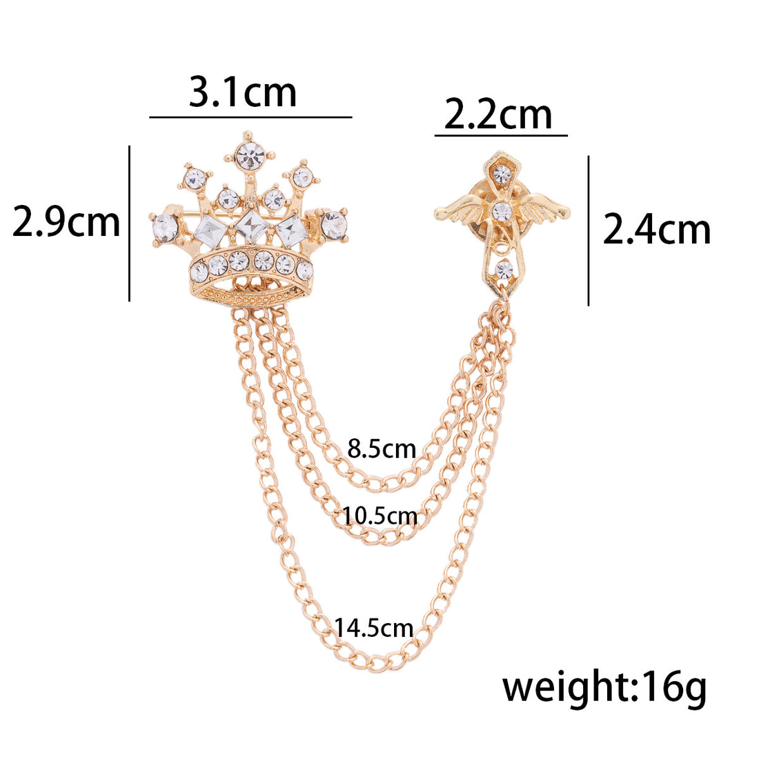 Men's Crown Chain Metal Brooch Pin 3pcs - Lots of Buttons