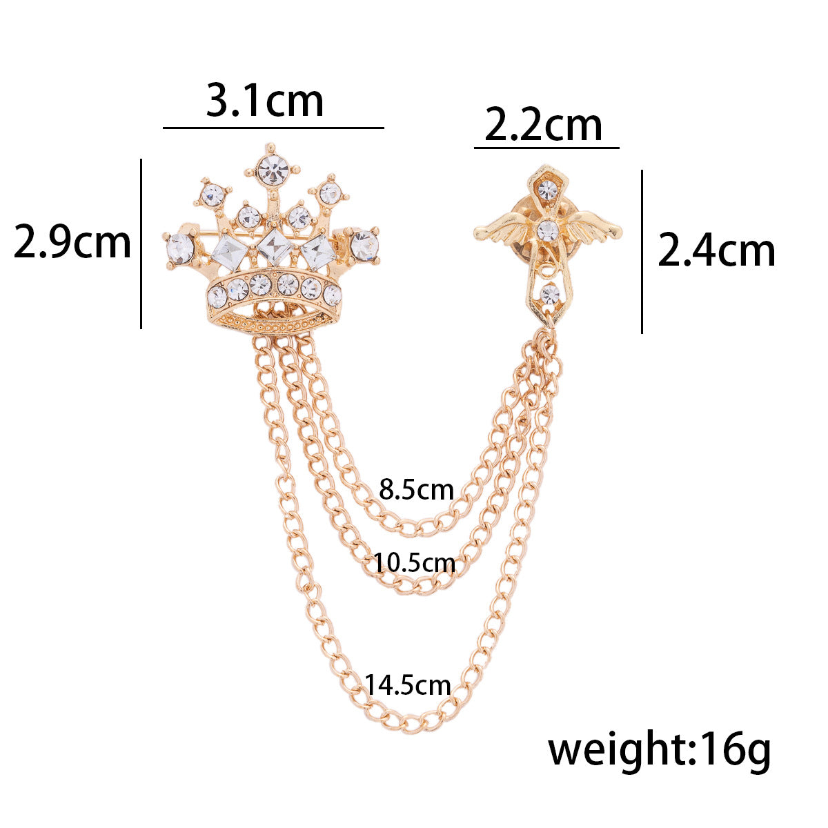 Men's Crown Chain Metal Brooch Pin 3pcs - Lots of Buttons