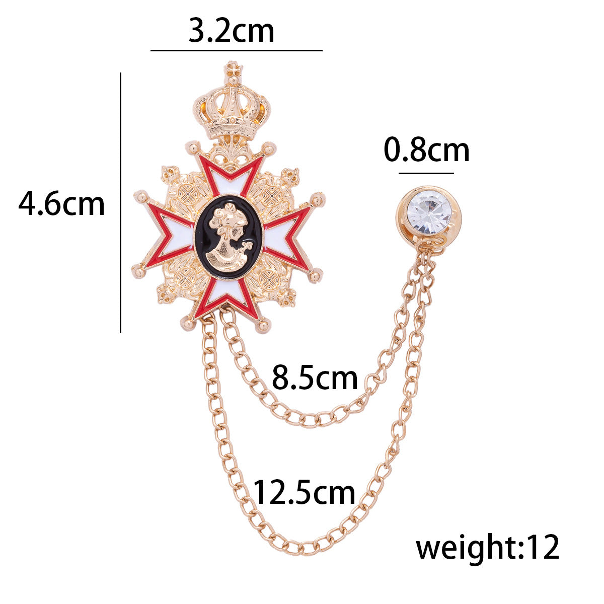 Men's Baroque Retro Metal Crown Queen Portrait Brooch Pin Badge 2 Pack - Lots of Buttons