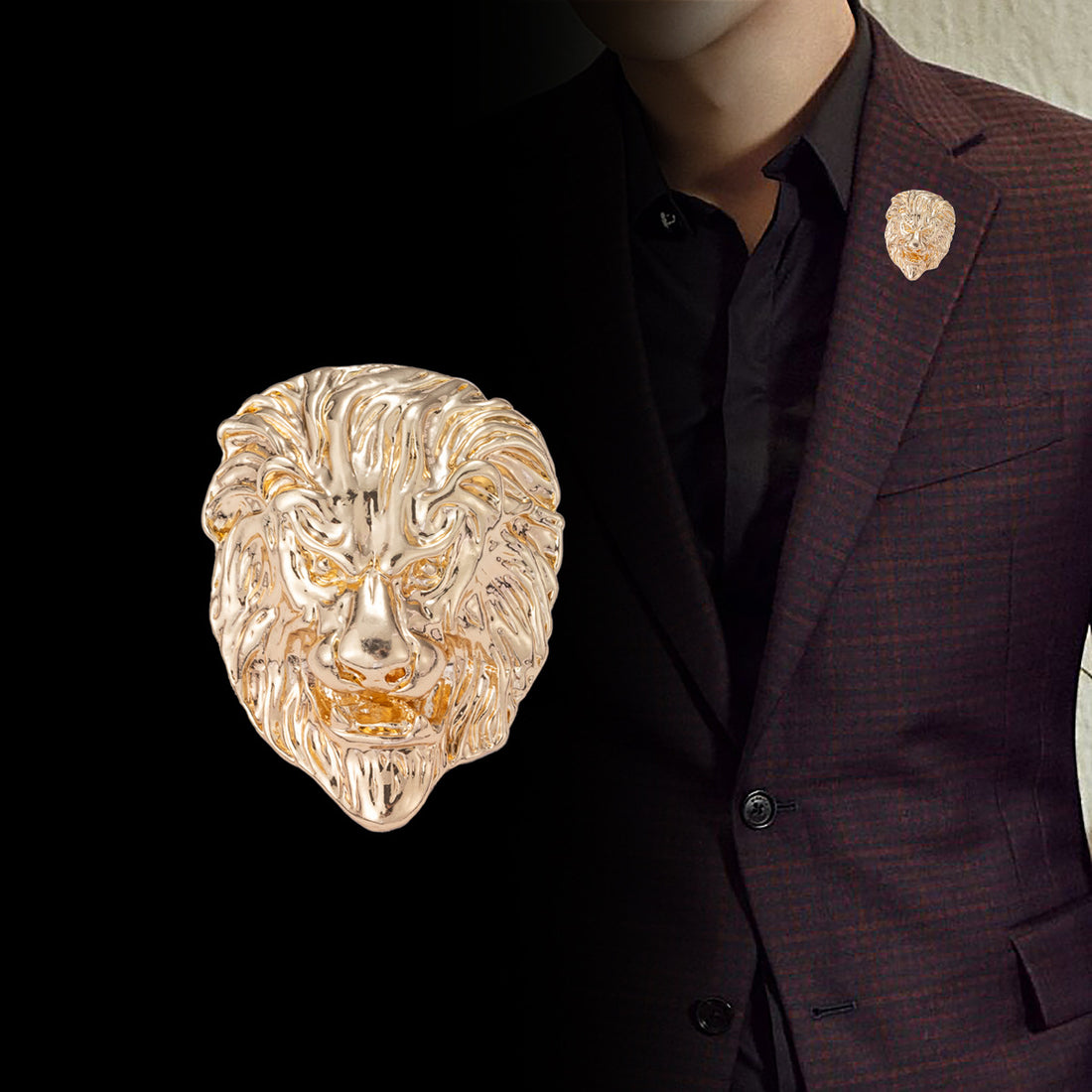 Lion Head Brooch for Men Retro Alloy Animal Pin 2 Pack - Lots of Buttons