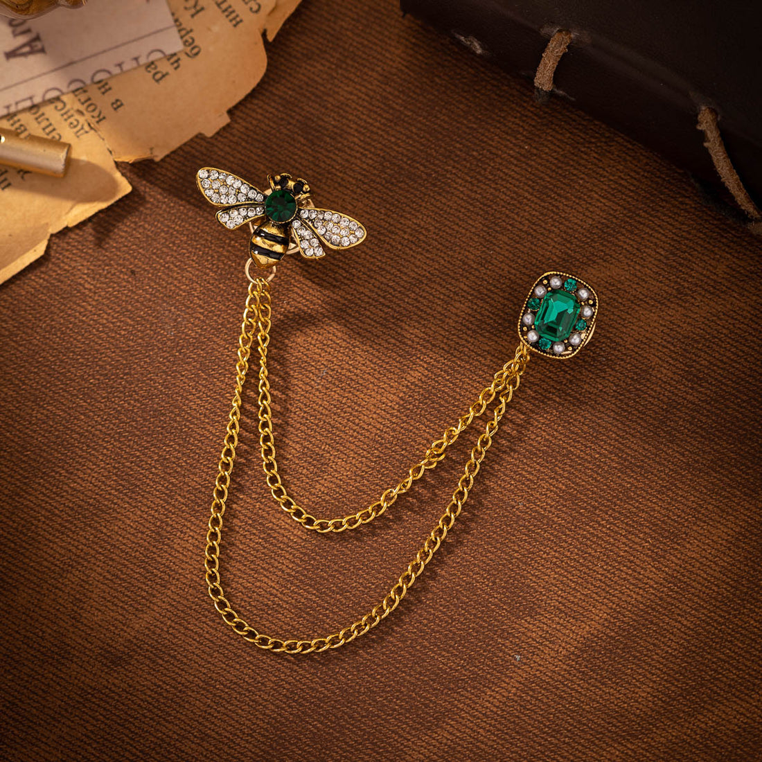 Bee Tassel Diamond-Inlaid Emerald Brooch for Women Suit 2 Pack - Lots of Buttons