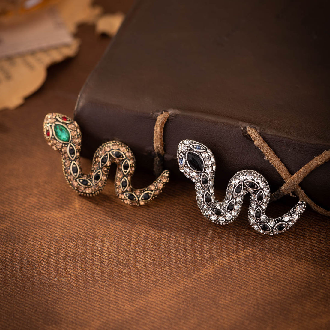 Retro Rhinestone Little Snake Brooch Animal Pin 2 Pack - Lots of Buttons