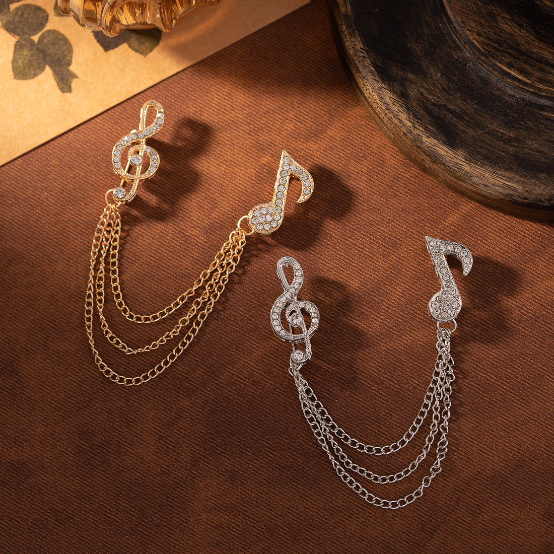 Men's Diamond Music Note Brooch with Tassel Chain 2 Pack - Lots of Buttons