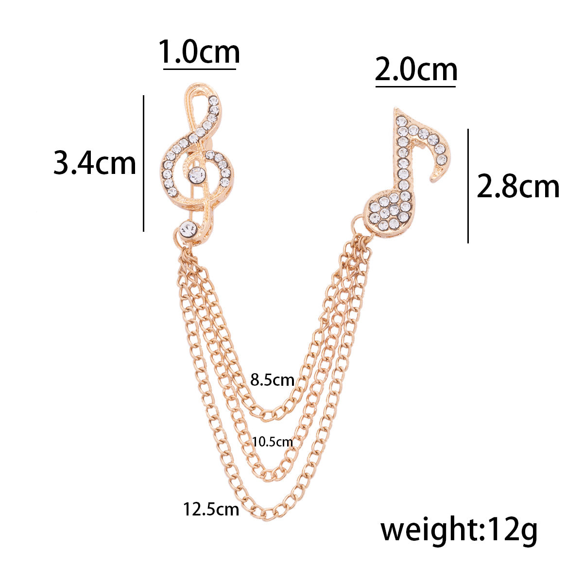 Men's Diamond Music Note Brooch with Tassel Chain 2 Pack - Lots of Buttons
