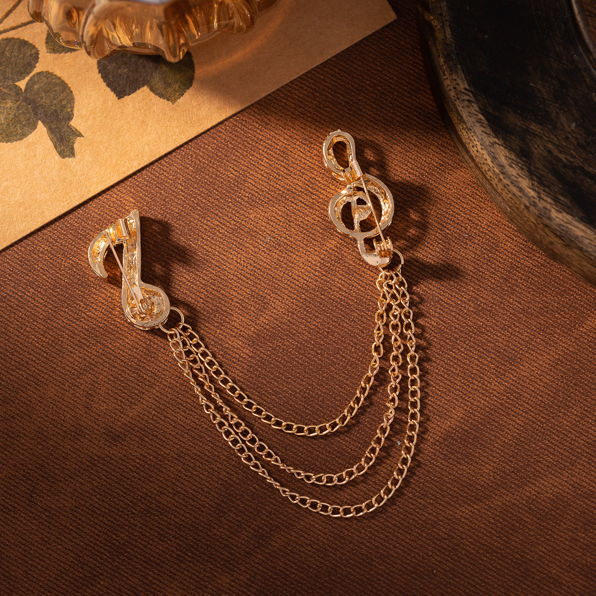 Men's Diamond Music Note Brooch with Tassel Chain 2 Pack - Lots of Buttons