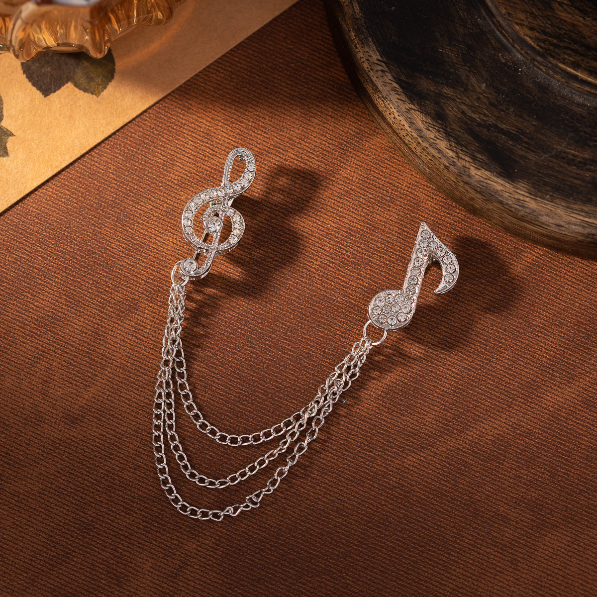 Men's Diamond Music Note Brooch with Tassel Chain 2 Pack - Lots of Buttons