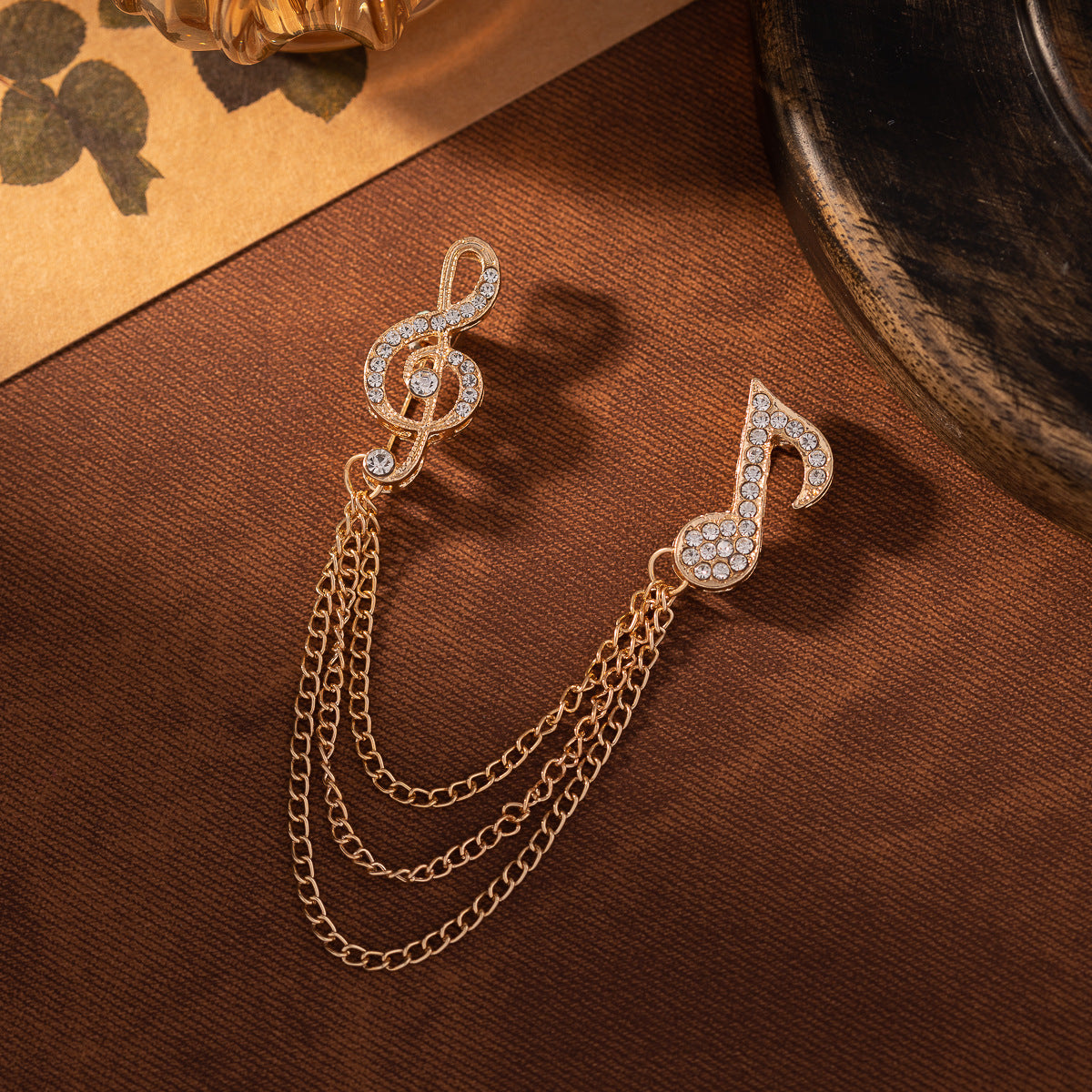 Men's Diamond Music Note Brooch with Tassel Chain 2 Pack - Lots of Buttons