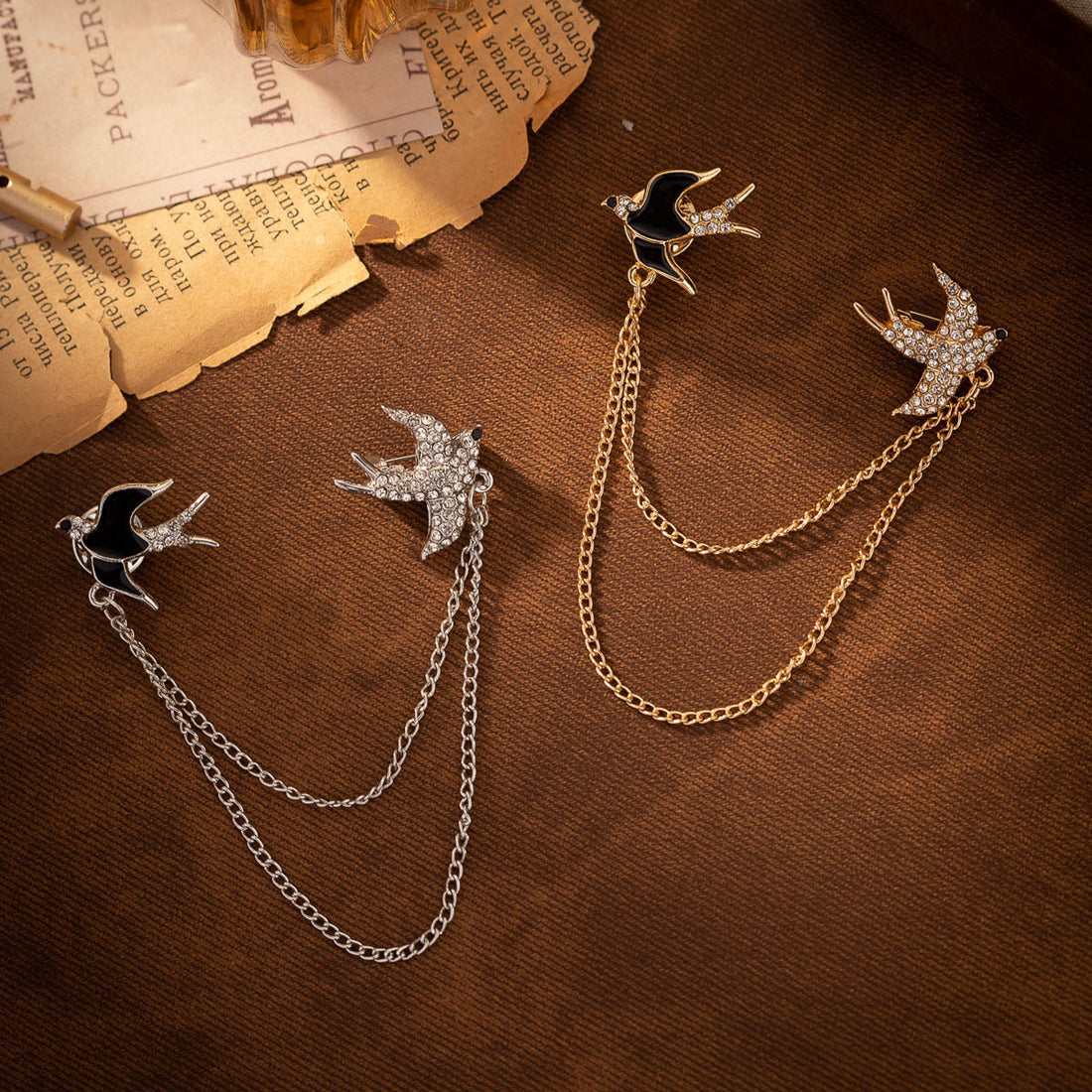 Flying Swallows Chain Metal Brooch Pin for Women Fashion Suit 2 Pack - Lots of Buttons