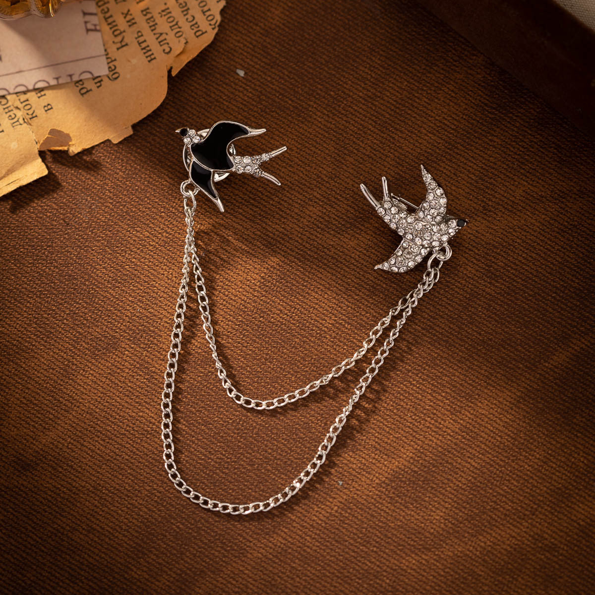 Flying Swallows Chain Metal Brooch Pin for Women Fashion Suit 2 Pack - Lots of Buttons