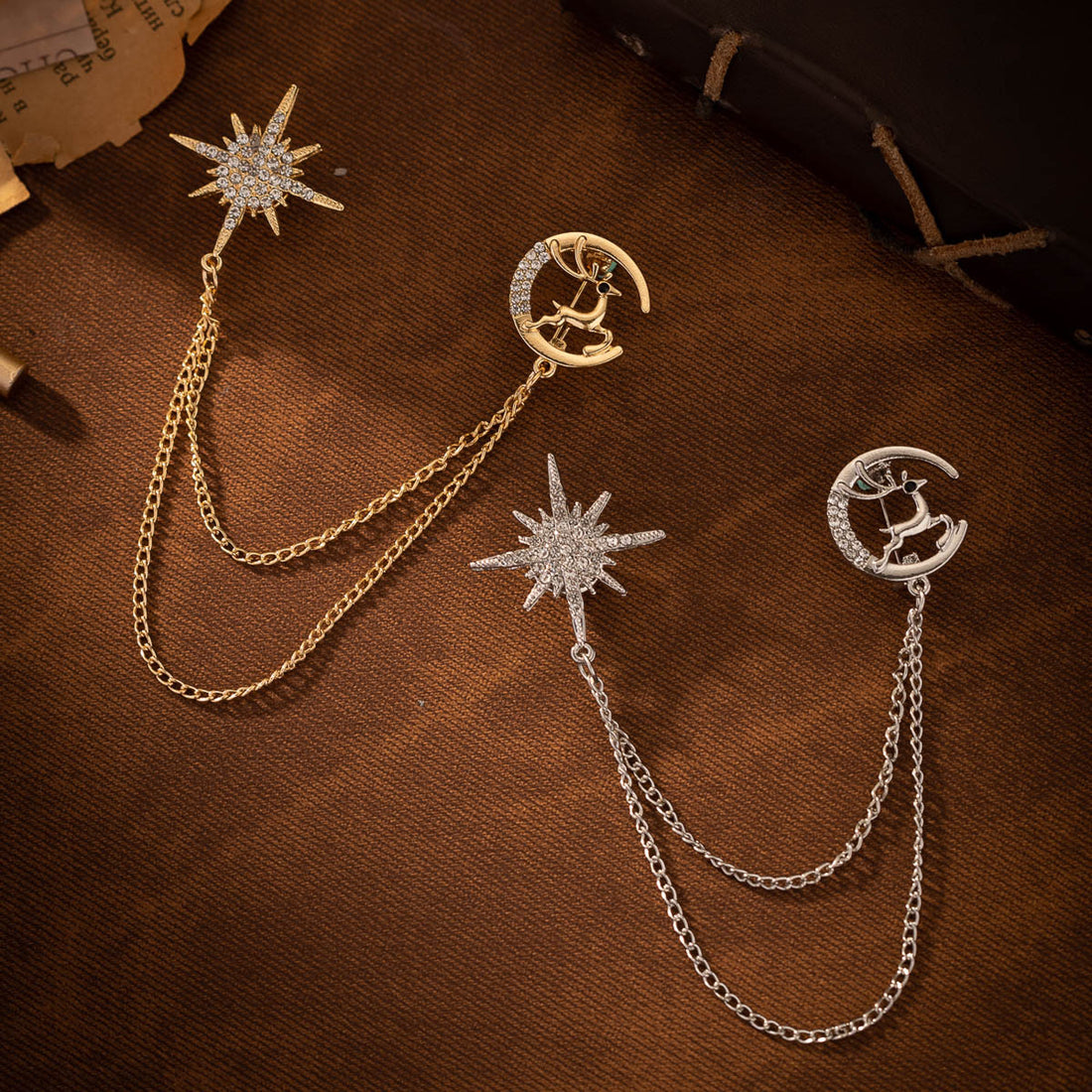 Starry Deer Chain Brooch - Light Luxury Pin 2 Pack - Lots of Buttons