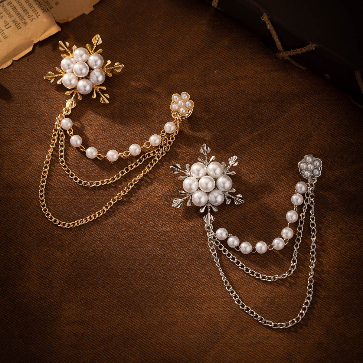 Fashion Clothing Tassel Chain Snowflake Pearl Brooch 2 Pack - Lots of Buttons