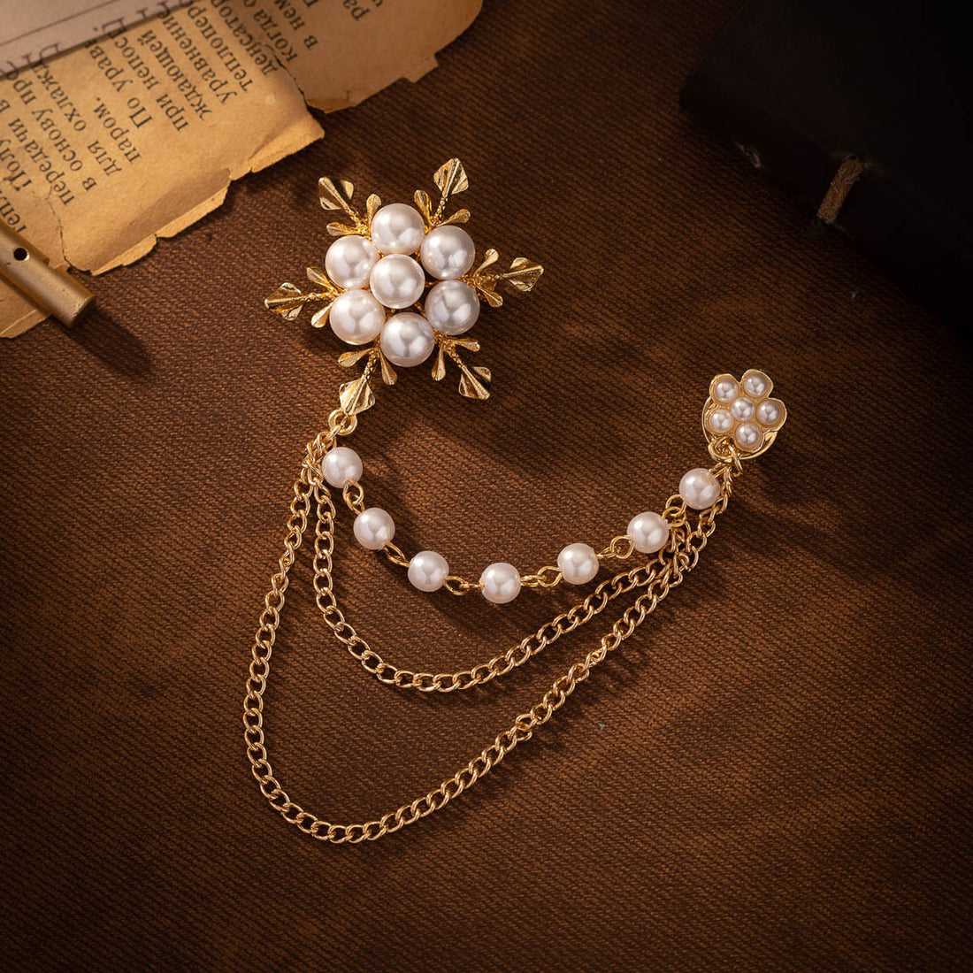 Fashion Clothing Tassel Chain Snowflake Pearl Brooch 2 Pack - Lots of Buttons