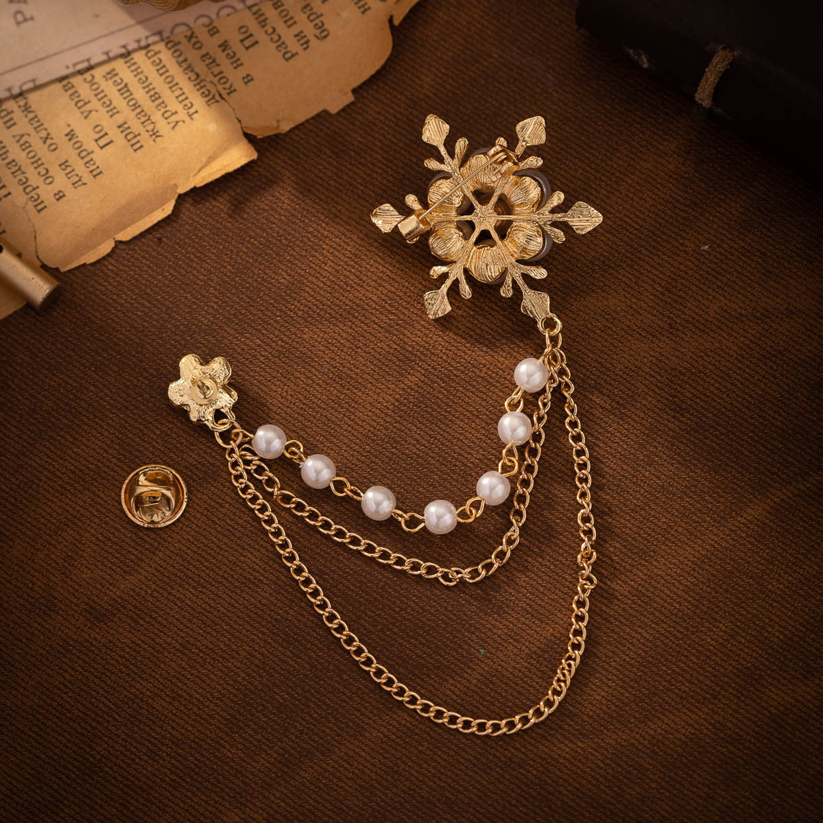 Fashion Clothing Tassel Chain Snowflake Pearl Brooch 2 Pack - Lots of Buttons