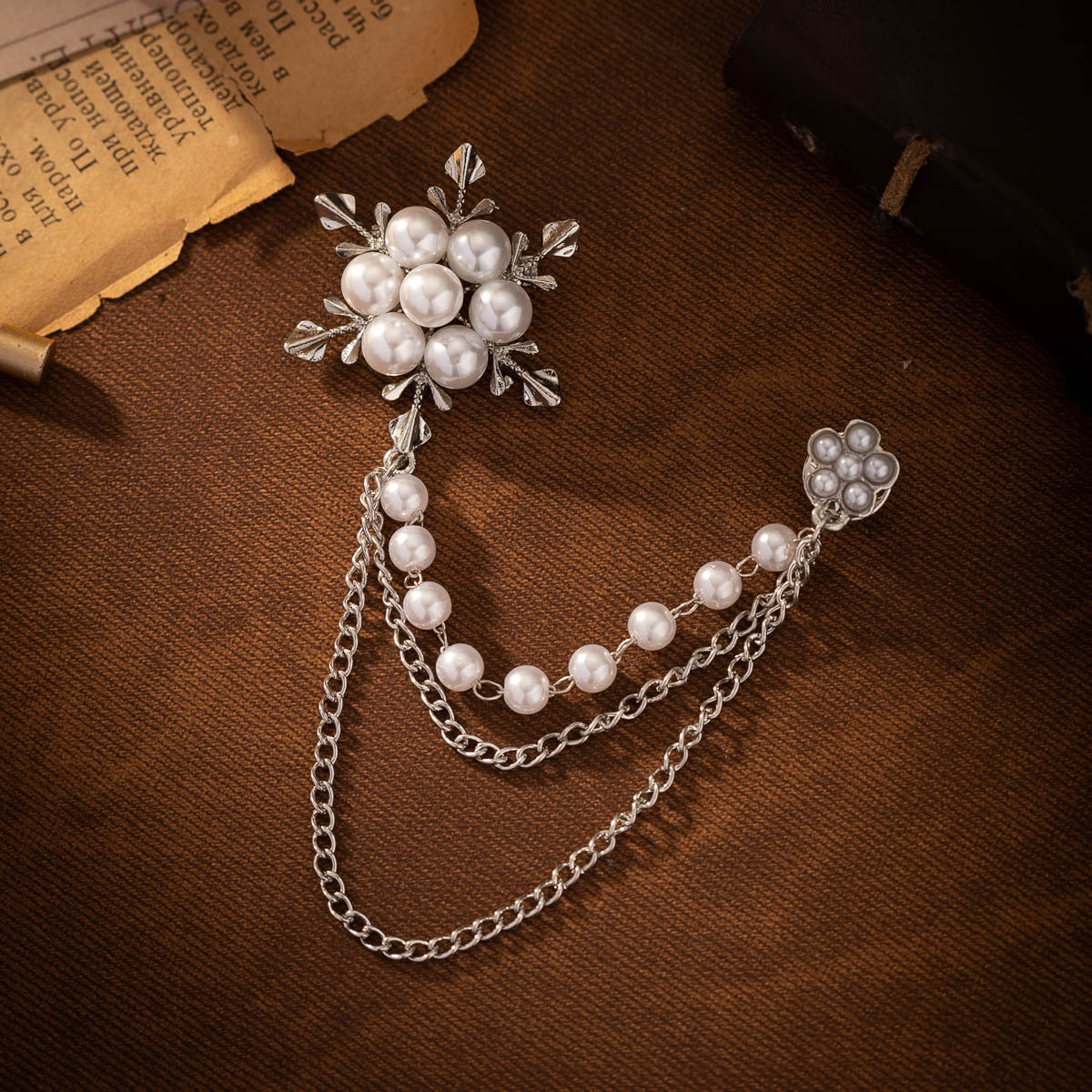 Fashion Clothing Tassel Chain Snowflake Pearl Brooch 2 Pack - Lots of Buttons
