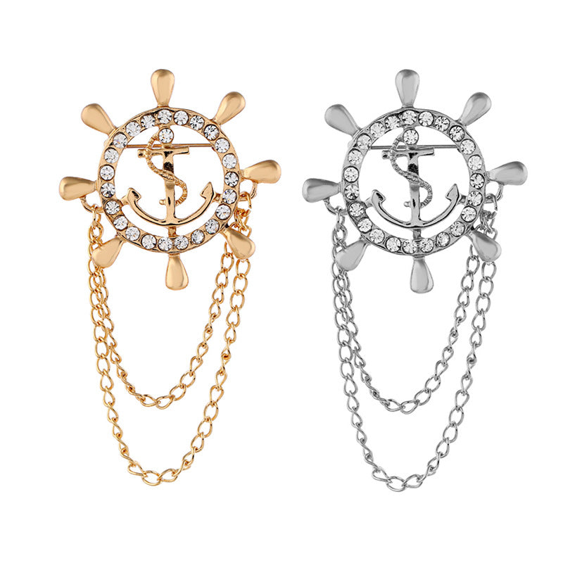 British College Anchor and Rudder Chain Metal Men Brooch 4 Pack - Lots of Buttons