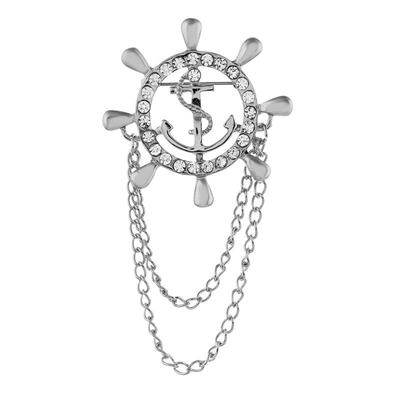 British College Anchor and Rudder Chain Metal Men Brooch 4 Pack - Lots of Buttons