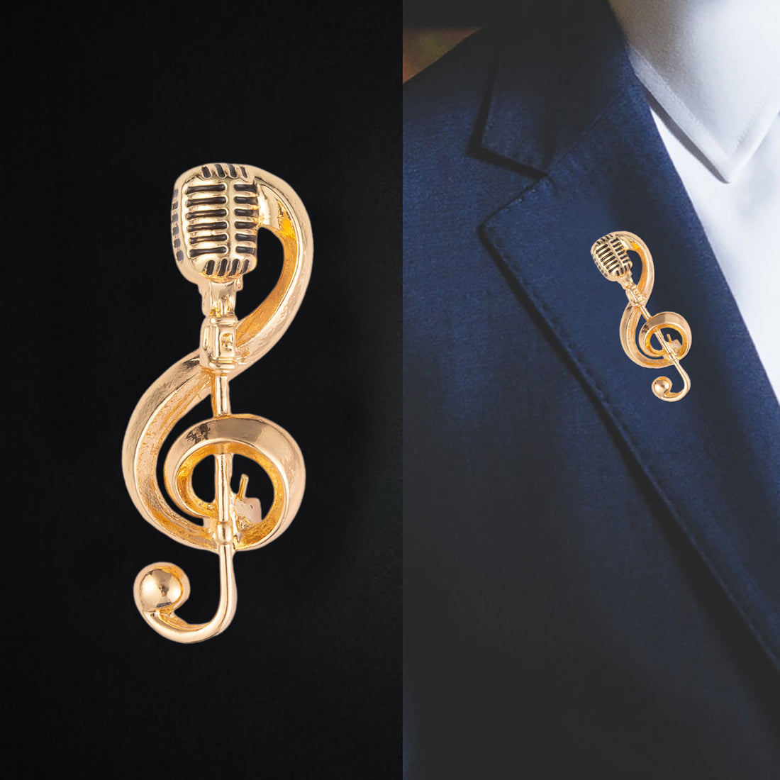 Fashion Microphone Note Brooch Pin for Men and Women's Suits 4 Pack - Lots of Buttons