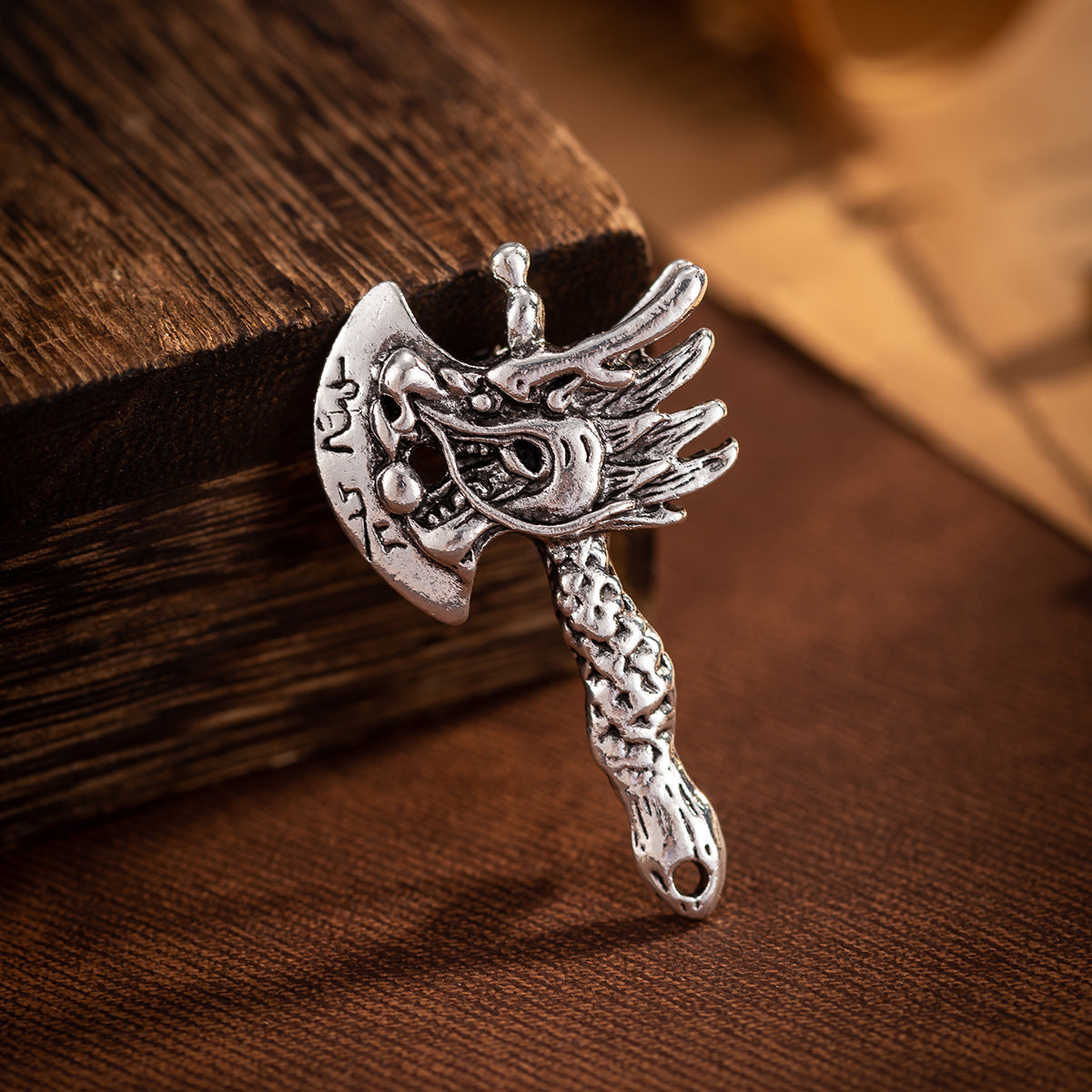 Chinese Vintage Distressed Men's Dragon Head Axe Brooch 3 Pack - Lots of Buttons