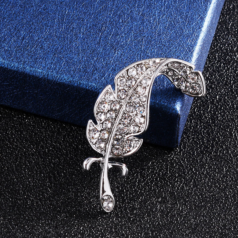 Gold and Silver Feather Diamond-Inlaid Brooch 4 Pack - Lots of Buttons