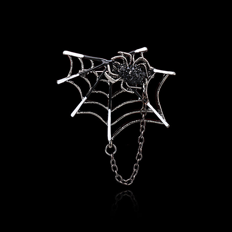 Silver Diamond-Inlaid Spider Web with Chain Creative Brooch 3pcs - Lots of Buttons