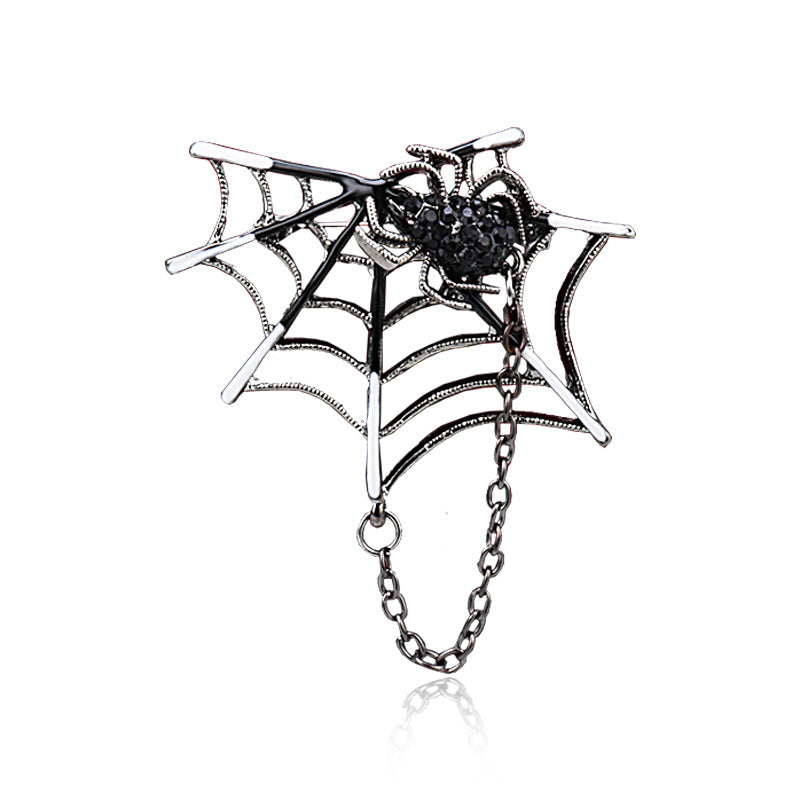 Silver Diamond-Inlaid Spider Web with Chain Creative Brooch 3pcs - Lots of Buttons