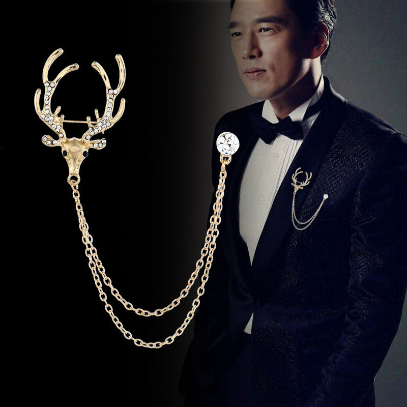 Christmas Deer Head Brooch with Chain Corsage 4pcs - Lots of Buttons