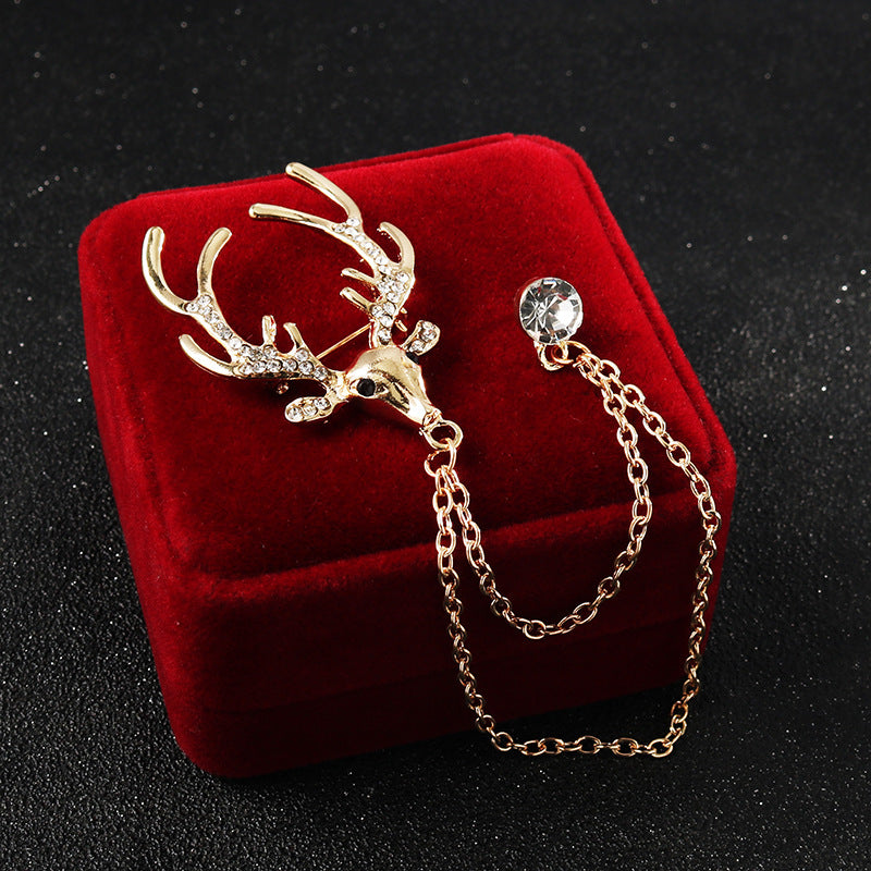 Christmas Deer Head Brooch with Chain Corsage 4pcs - Lots of Buttons
