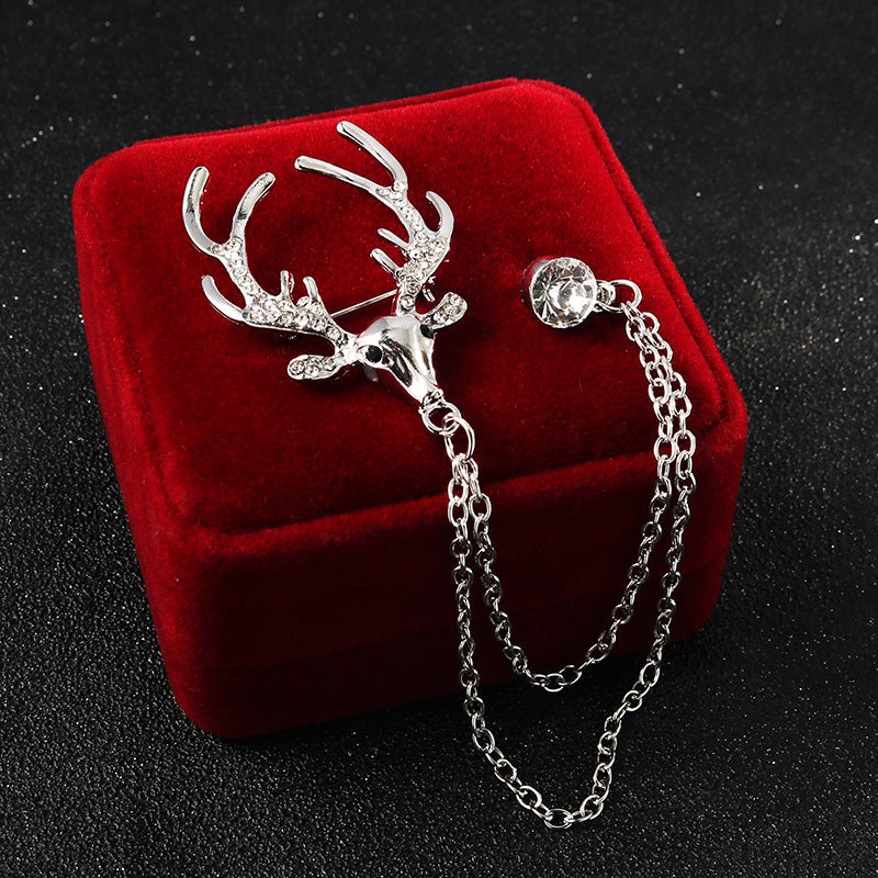Christmas Deer Head Brooch with Chain Corsage 4pcs - Lots of Buttons