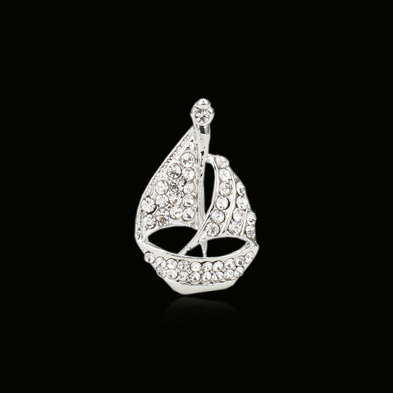 All-Diamond Sailing Boat Design Brooch Men's Suit Pin 4 Pack - Lots of Buttons