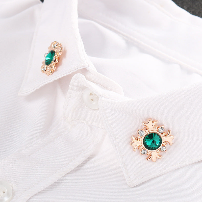 Cross Lapel Pin Blue and Green Diamond Men's Shirt Collar 4 Pack - Lots of Buttons