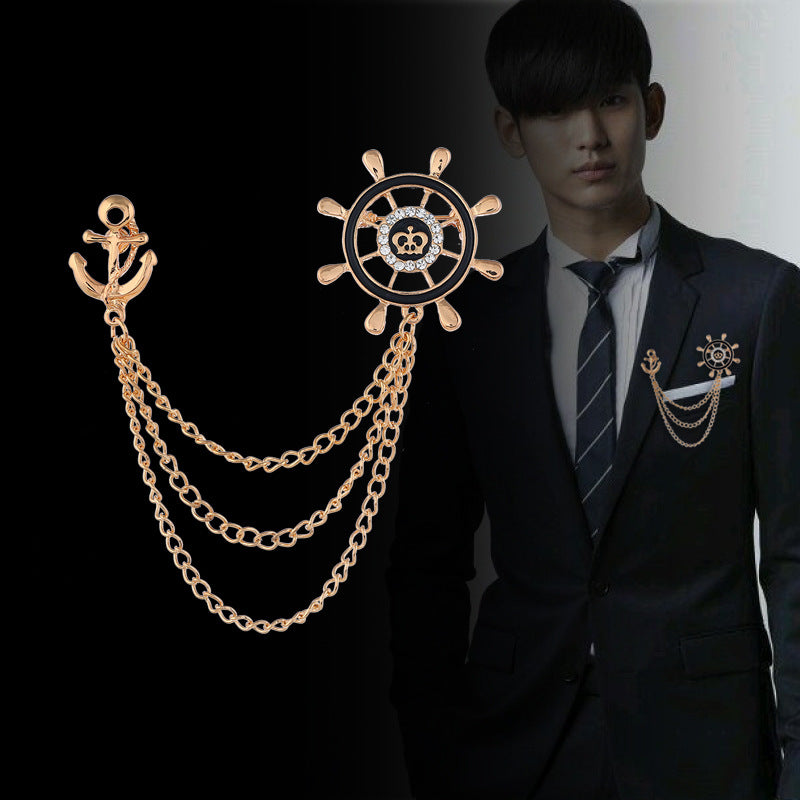 Navy Style Anchor and Rudder Chain Metal Brooch 3pcs - Lots of Buttons