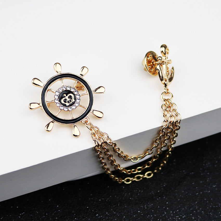 Navy Style Anchor and Rudder Chain Metal Brooch 3pcs - Lots of Buttons