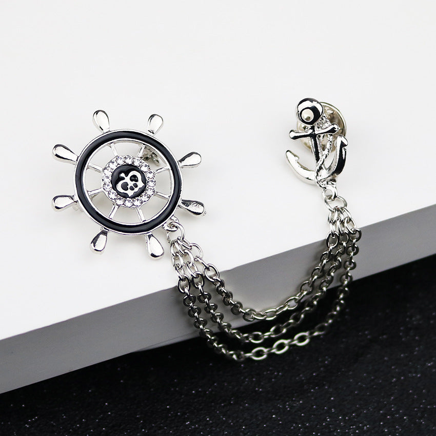 Navy Style Anchor and Rudder Chain Metal Brooch 3pcs - Lots of Buttons