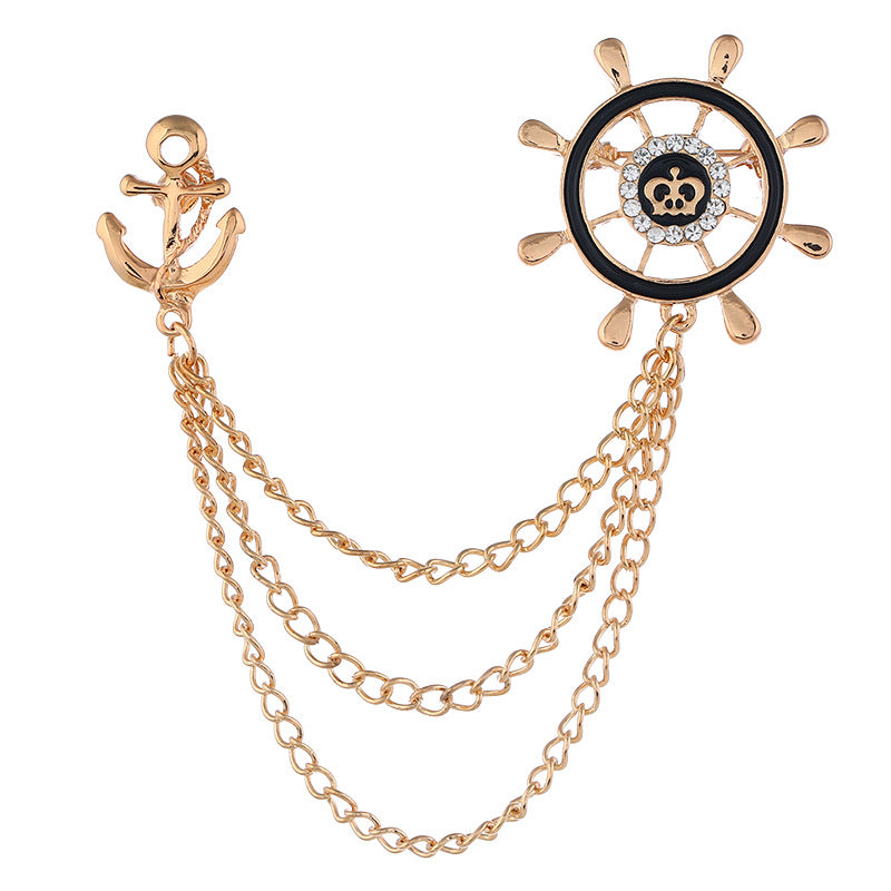 Navy Style Anchor and Rudder Chain Metal Brooch 3pcs - Lots of Buttons