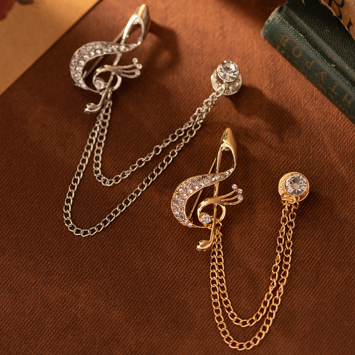 British Style Musical Note Rhinestone Chain Suit Corsage Brooch 3pcs - Lots of Buttons