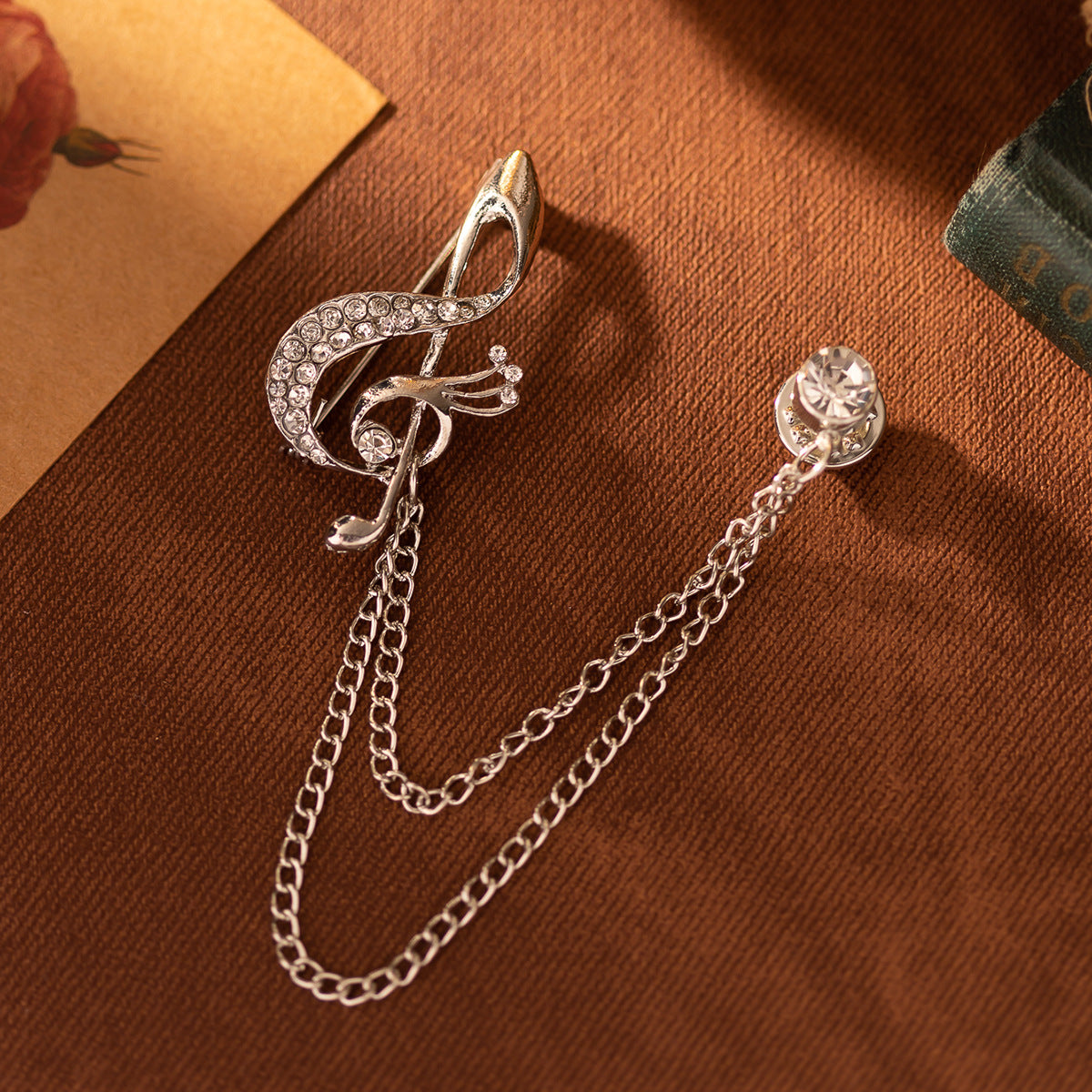 British Style Musical Note Rhinestone Chain Suit Corsage Brooch 3pcs - Lots of Buttons